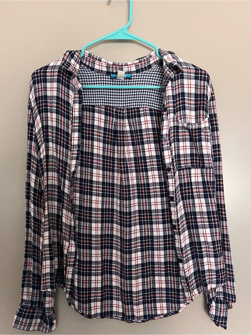 Lulu's Navy, White and Red Plaid Button-Down Shirt